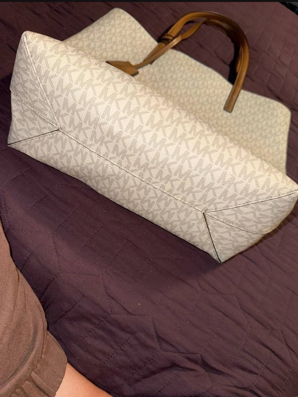 Michael Kors Cream Tote with Tan Leather Handles and Logo Charm